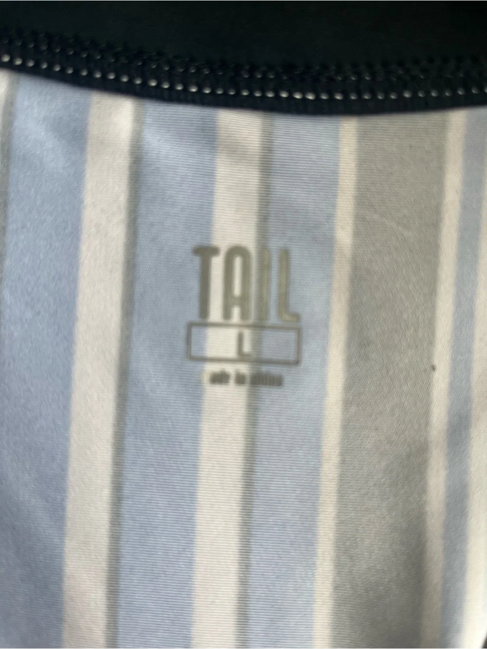 Tail Striped Sleeveless Zip-Front Top in Blue, White & Black